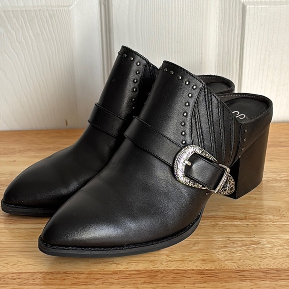 SEYCHELLS Black Leather Western Moto Mule size 7 - Picture 1 of 12